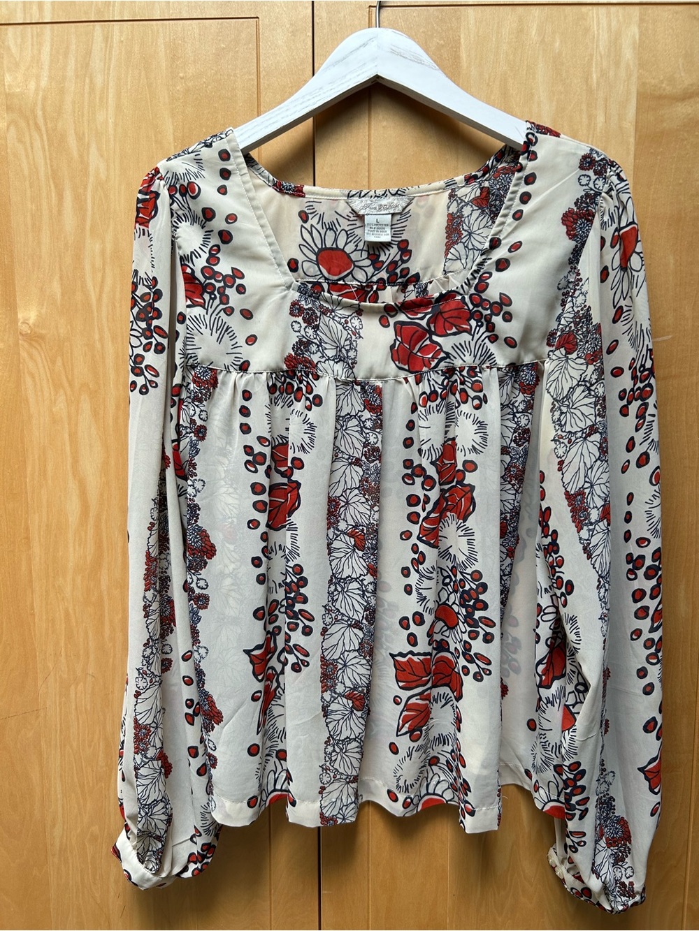 Fun & Flirt Cream Blouse with Red Floral Print